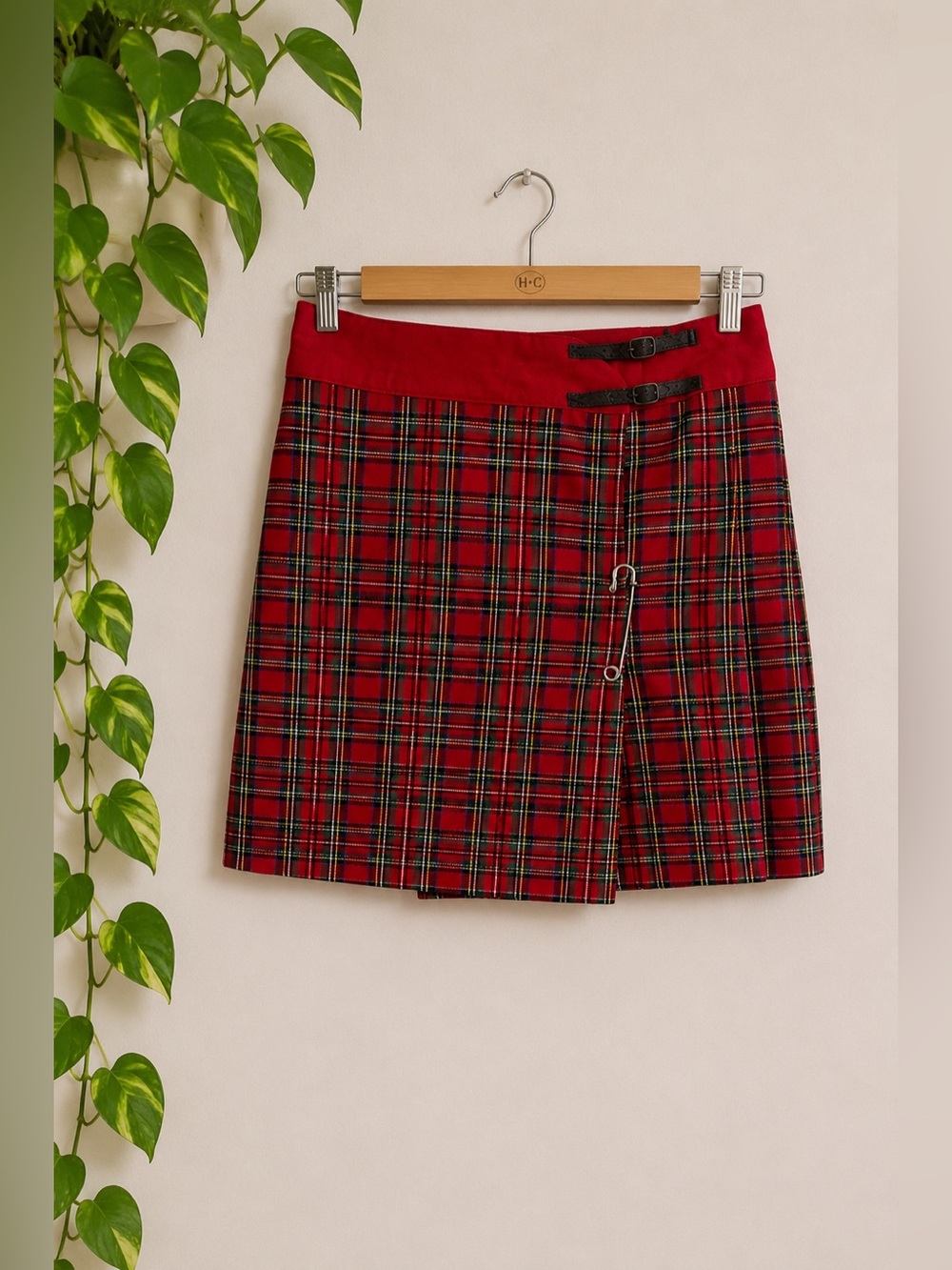 Vintage IZOD Red Plaid Kilt Skirt Wrap Pleated Preppy Academia Festival Sz 16‎